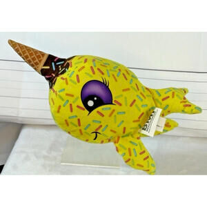 Narwhal Ice Cream Cone Plush Sprinkles Bright Yellow Goffa 11" Clean/Smoke Free